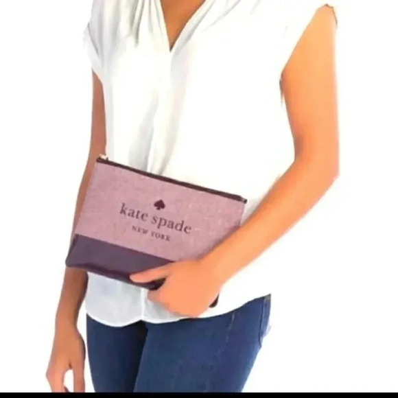 Kate Spade Ash Street Canvas Plum Logo Clutch - Picture 1 of 5